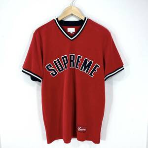 新品 SUPREME velour baseball top ベロア ゲームシャツ S レッド 赤 Tシャツ ベースボールシャツ シュプリーム