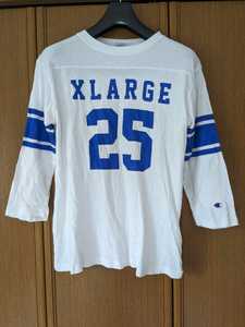 X-LARGE　チャンピオン　コラボ　7分袖　長袖　Tシャツ　Mサイズ 白色　ホワイト　青色　ブルー　即決