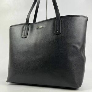 1円〜【入手困難品■定価10万】FURLA フルラ ロゴ A4収納 ビジネスバッグ ブリーフケース トートバッグ メンズ ブラック 黒 肩掛け レザー