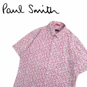 極美品 芸術的逸品 最高級 Paul Smith フローラル 花柄 総柄 ボタンダウン 半袖シャツ ドレスシャツ メンズM ポールスミス 日本製 2404298