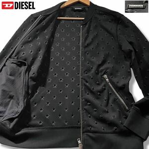 極美品/L相当●即完!! DIESEL【漆黒の星】ディーゼル S-JOE-ZIP-MA 星柄 ジャケット ブルゾン ブラック MA-1ストレッチ 凸凹3Dスター S表記