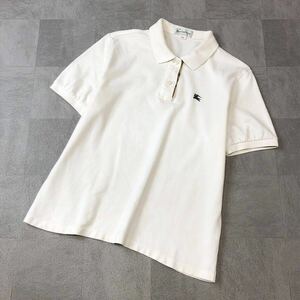 90s BURBERRY バーバリー　ワンポイント刺繍半袖ポロシャツ　コットンシャツ　半袖シャツ　ホワイト　レディースL 古着