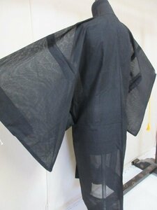 1円 良品 正絹 長羽織 紗 夏物 和装 アンティーク 黒 紋なし 無地 男性用 単衣 身丈105cm 裄67cm【夢職】★★★