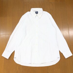 美品 J.PRESS ジェイプレス 麻 リネン混 B.D. ストライプ ワイシャツ 43-85(LL) 長袖 Jプレス カッターシャツ XL 2L 特大 大きいサイズ