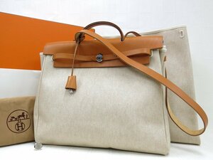 ◆美品◆HERMES エルメス◆エールバッグMM◆トワルアッシュ レザー 本革◆ハンド ショルダー バッグ◆ベージュ キャメル SV金具◆A4908