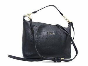 1円 ■美品■ FURLA フルラ レザー 2WAY ワンハンドル ハンドバッグ ワンショルダーバッグ ポシェット 斜め掛けかばん ブラック系 AW7187