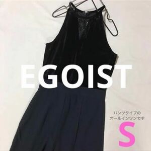 新品 エゴイスト EGOIST オールインワン ドレス 黒 ブラックノースリーブ パーティー 2次会 ブラック ロング ジャンパースカート ワンピ