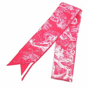 ディオール スカーフ ミッツァ ピンク ホワイト シルク100％ 中古 リボンスカーフ バッグチャーム ロゴ アニマル