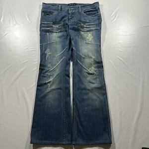 Rare 00s Japanese Label Y2K design waxed flare denim TORNADO MART share spirit ifsixwasnine goa lgb kmrii obelisk 14th addiction 