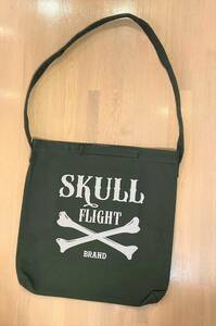 【SKULL FLIGHT】 カーキ　クロスボーン　キャンバスショルダーバッグ　スカルフライト　ランブル