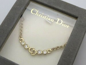 1000円スタート ネックレス Christian Dior クリスチャンディオール CDロゴ ラインストーン ゴールド アクセサリー 付属品付 3 B60007