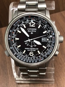 稼働品 ★CITIZEN PROMASTER Eco-Drive H411-T003745★ シチズン プロマスター エコドライブ ソーラー電波 メンズ デイト 黒文字盤 ◇13595