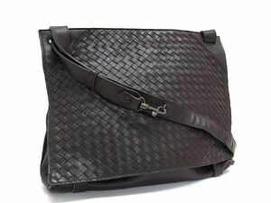 1円 ■美品■ BOTTEGA VENETA ボッテガヴェネタ イントレチャート レザー クロスボディ ショルダーバッグ 斜め掛け ブラウン系 AY1597