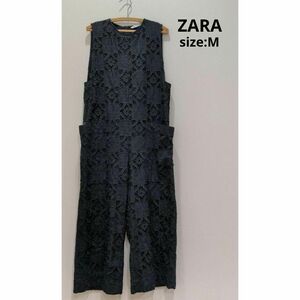 ザラ ZARA 刺繍 LIMITED オーバーオール サロペット ブラック Ｍ