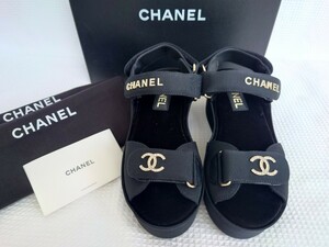 シャネルCHANEL★新品★ ウエッジ サンダル・黒３５/ファブリック・グログラン・スワロフスキー