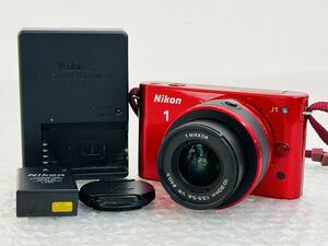 I♪ 動作品 ニコン Nikon 1 J1 レッド 1 Nikkor 10-30mm F3.5-5.6 VR ミラーレス一眼 ボディレンズセット 