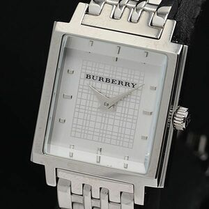 1円 稼働 良品 バーバリー BU2013 ホワイト文字盤 スクエア カットガラス QZ レディース腕時計 NSY 3797000 4NBG2