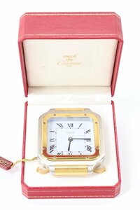 【ジャンク】Cartier カルティエ 置時計 クォーツ swiss made ゴールドカラー トラベル 旅行用 目覚まし 箱有 4280-HA