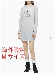 海外限定の　Calvin Klein ☆カルバンクライン CK ロゴ　 スウェットワンピース グレー　M 新品