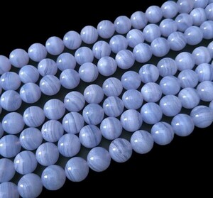 [EasternStar] 海外発送 ブルーレースアゲート 空色縞瑪瑙 Bluelace agate 天然石 玉サイズ10mm 1連売り 長さ約40cm