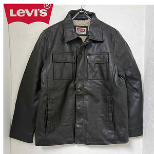 新品 XL ★ Levi’s リーバイス フェイクレザー 裏ボア ジャケット ブラウン US-L メンズ 合皮 シェルパ ボア アウター フリース 茶色 上着