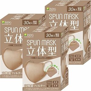 【90枚 30枚入x3箱】 iSDG 医食同源ドットコム 立体型スパンレース不織布カラーマスク SPUN MASK 個包装 モカブラウン 30枚