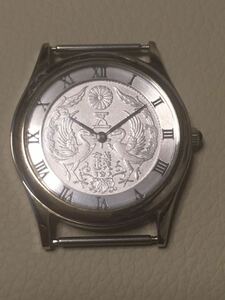 1円スタート コインウォッチ 大日本帝国 大正13年50銭貨幣を2枚裏表使用 クリスタルグラス ステンレススチール製クォーツ腕時計