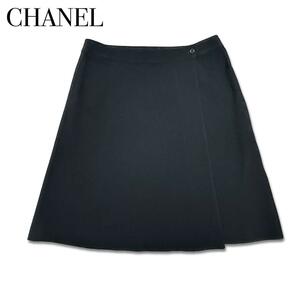CHANEL シャネルロゴ ウール100% 巻きスカート 洋服 レディース ブラック