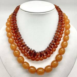 「琥珀ネックレス3点おまとめ」a 約88g コハク こはく アンバー べっ甲 べっこう amber necklace accessory jewelry DA0 大ぶり