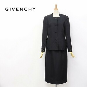 【T429】新品◆GIVENCHY HI FORMAL/ジバンシィ シルク混 織柄 レース使い ジャケット＆スカート スーツ セットアップ ブラック 14AB