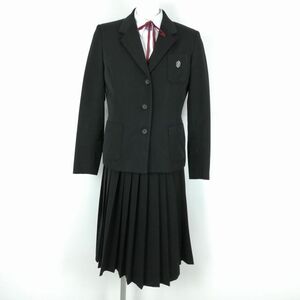 1円 ブレザー ベスト スカート 紐タイ 上下5点セット 指定 冬物 女子 学生服 高知追手前高校 黒 制服 中古 ランクC NA3408