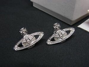 1円 ■美品■ Vivienne Westwood ヴィヴィアンウエストウッド オーブ ラインストーン ピアス アクセサリー レディース シルバー系 AV9238