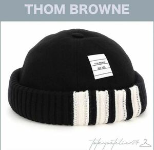 希少　美品　送料込　トムブラウン　THOM BROWNE MELTON HAT ユニセックス　ニット帽 ビーニー キャップ ブラック　黒