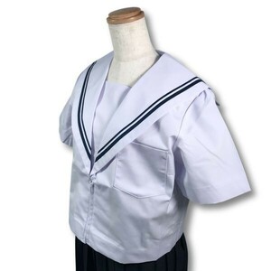 【新品未使用品】セーラー夏服上衣&おまけスカート1着★学生服*前開き*白襟*ネイビー2ライン*白色*ホワイトボディ*150A*9号(SO150A)