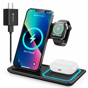 HOUOA ワイヤレス充電器 3in1 急速充電15W/10W/7.5W 同時にiPhone/Apple Watch/Airpodsに対応 iPho