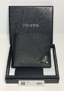PRADA/プラダ 二つ折り財布 サフィアーノ 2M0738 レザー ブラック SAF METAL/NERO-中古美品-D2210