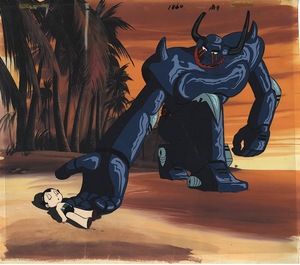 大判 セル画 鉄腕アトム（第2作）サイズ約49×55 直筆背景画付き 「地球最大のロボット前編」の大セル