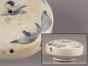 古美術 朝鮮古陶磁器 書道具 李朝 白磁 染付 水滴 時代物 極上品 初だし品 C5807