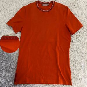 希少色 オレンジ/PRADA プラダ ストレッチ ラバーロゴ クルーネック 半袖 Tシャツ カットソー S-Mサイズ 