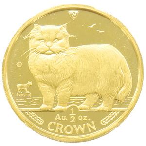 中古AB/使用感小 貨幣 マン島 キャットコイン 1/2オンス 1/2oz 1989年 ペルシャ猫 エリザベス2世 猫 ネコ 金貨 純金 硬貨 20444786