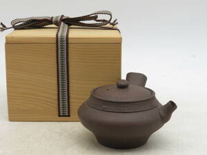 K5966 萬古焼 名人 手造 急須 宝瓶 箱付 茶瓶 茶道具 茶注 時代物 古美術 鉄瓶 SE02