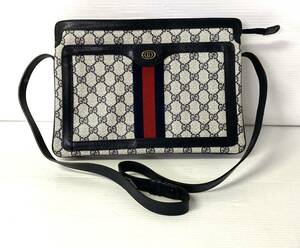 ★☆GUCCI グッチ GG キャンバス 14.02.013 ショルダーバッグ シェリーライン ネイビー系☆★