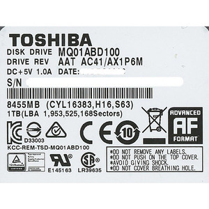 【中古】TOSHIBA(東芝) ノート用HDD 2.5inch MQ01ABD100 1TB 500～1000時間以内 [管理:1050010637]