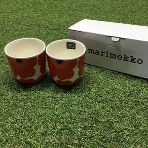 GX4413 MARIMEKKO マリメッコ UNIKKO ウニッコ 067849-001 ラテマグカップ 2個セット食器 ホワイト.レッド 未使用 保管品 コップ