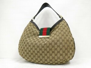 ◆美品◆GUCCI グッチ◆GGキャンバス カーフ レザー 本革◆ハンド バッグ◆ベージュ こげ茶 ゴールド金具◆イタリア製◆シェリー◆A5064