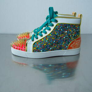 激レア 新品 Christian Louboutin size 39.5 NO LIMIT FLAT PYTHON FRESH/STRASS/SPIKES クリスチャン ルブタン #F22