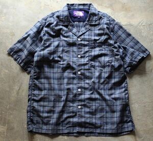 ★美品★THE NORTH FACE PURPLE LABELノースフェイスパープルレーベルMadras H/S ShirtオープンカラーシャツCOOLMAXマドラスチェックS半袖