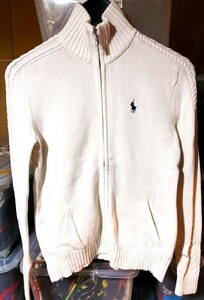 LN-50★USA古着 レディース RALPH LAUREN コットン ジップニット トップス S 白