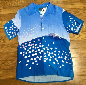 新品【blue blue】富士と桜 アロハシャツ☆M