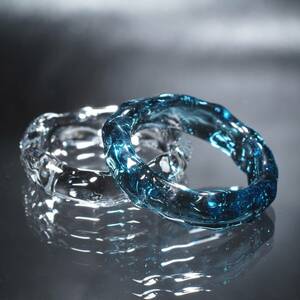 Blue Stardust Ice Ring & Clear Glass Ice Ring　２点セット　１３号（サイズのオーダーメイドに対応いたします）【YASUDA GLASS】